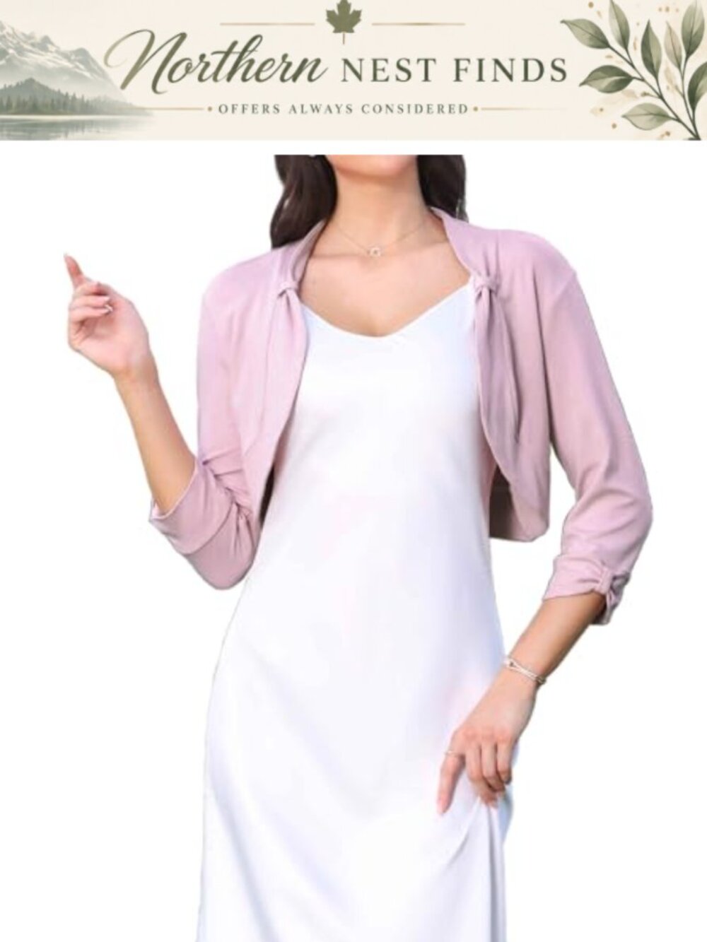 Knit Ruched 3/4 Sleeve Bolero Shrug for Party Layering